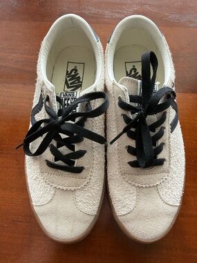 Vans Cream Suede Low-Top Sneakers with Black Accents